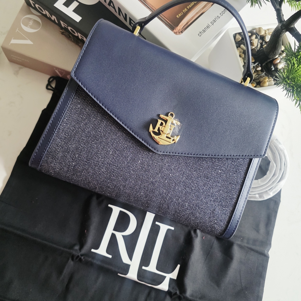 Ralph Lauren Navy Blue Satchel with Gold Accent - Picture 6 of 7
